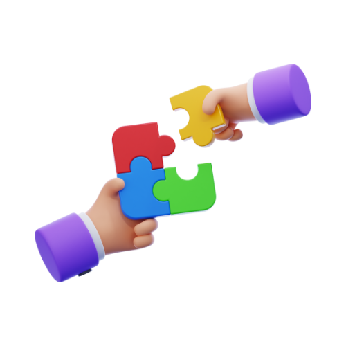OUR VISION – Clarity, Power, and Simplicity Puzzle piece hand icon symbolizing collaboration, clarity, and growth in a unified, strategic vision.