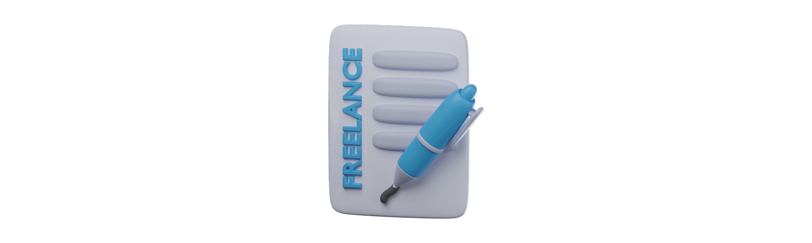 Freelancing Independent Work & Creative Solutions Freelancing icon visual with a blue pen and digital notepad, symbolizing independent work and creative freedom.
