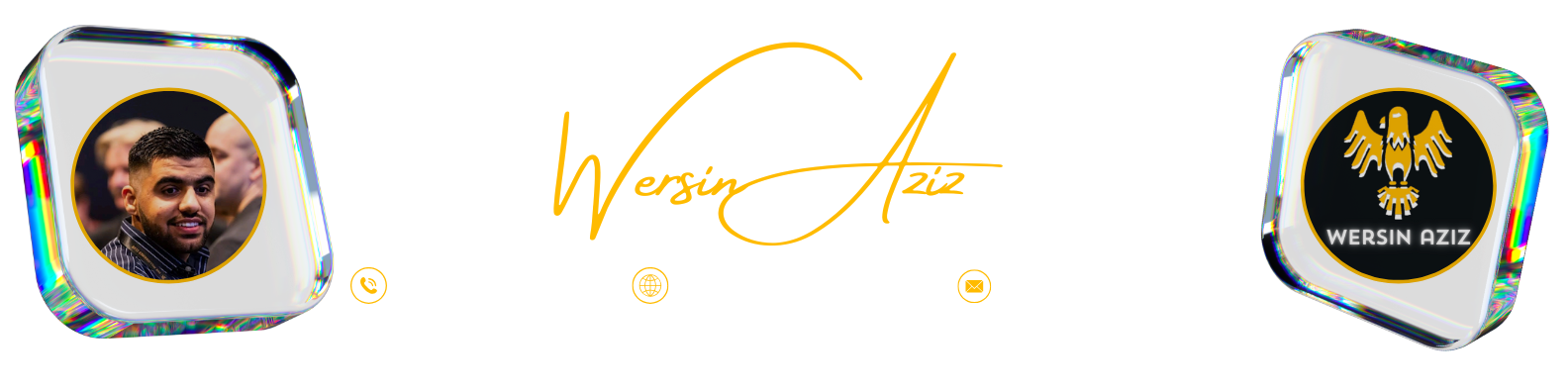 Personal branding banner of Wersin Aziz with contact info and eagle logo.