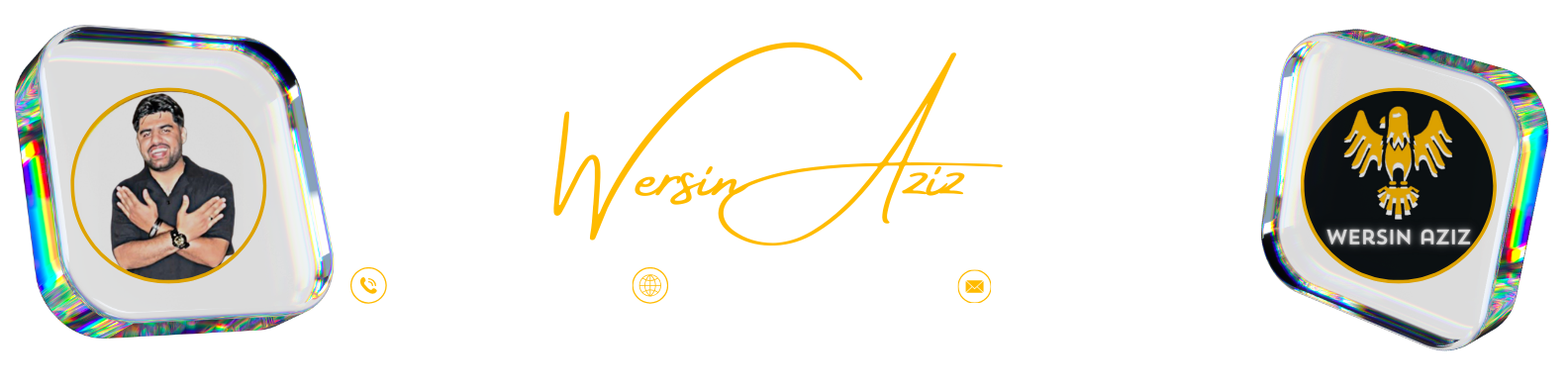 Personal branding banner of Wersin Aziz with contact info and eagle logo.