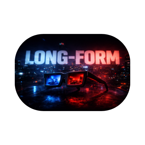 LONG FORM™ cinematic image with red and blue 3D glasses, representing WA™ strategic video content by Wersin Aziz.