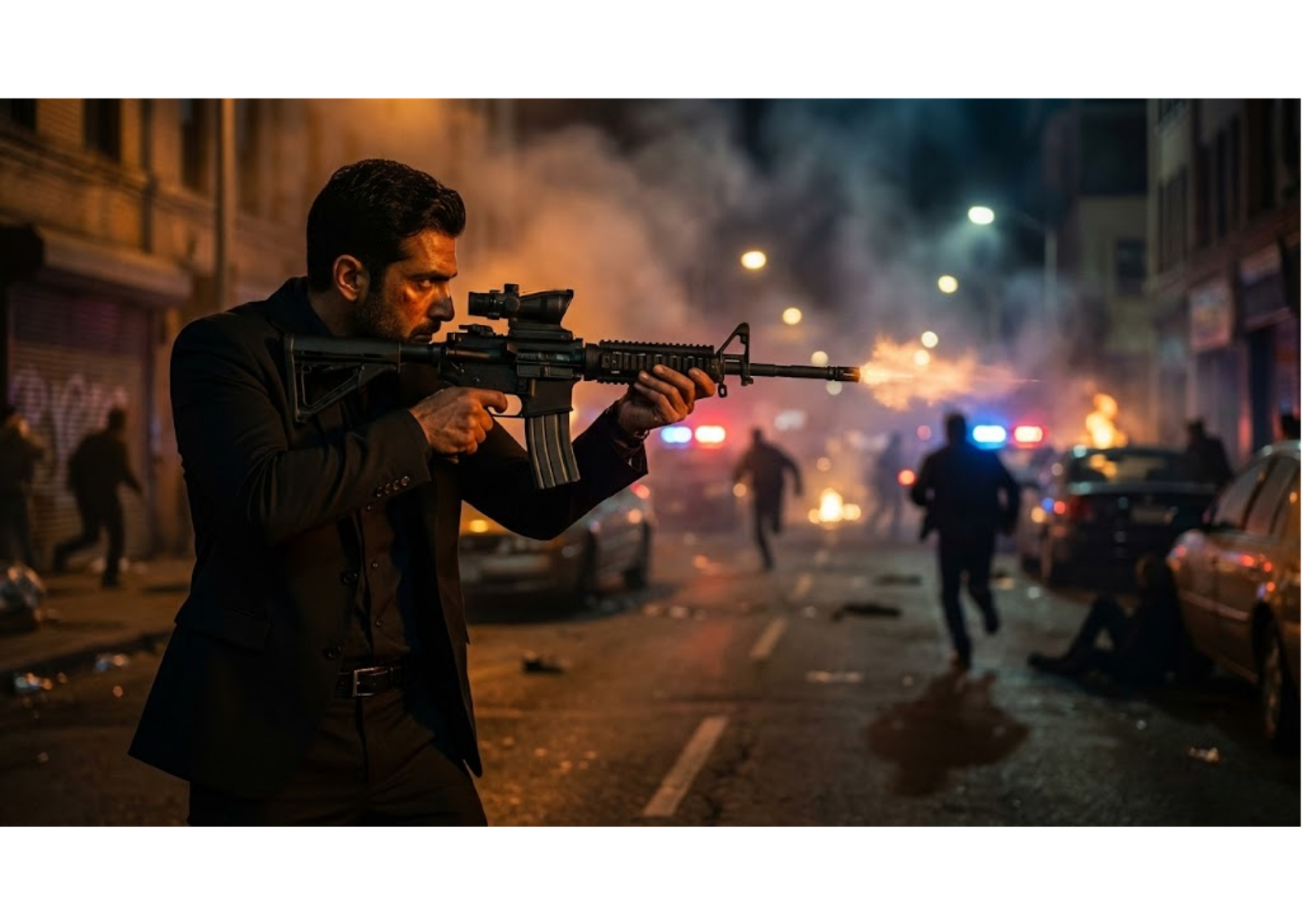 Dark scene with neon text