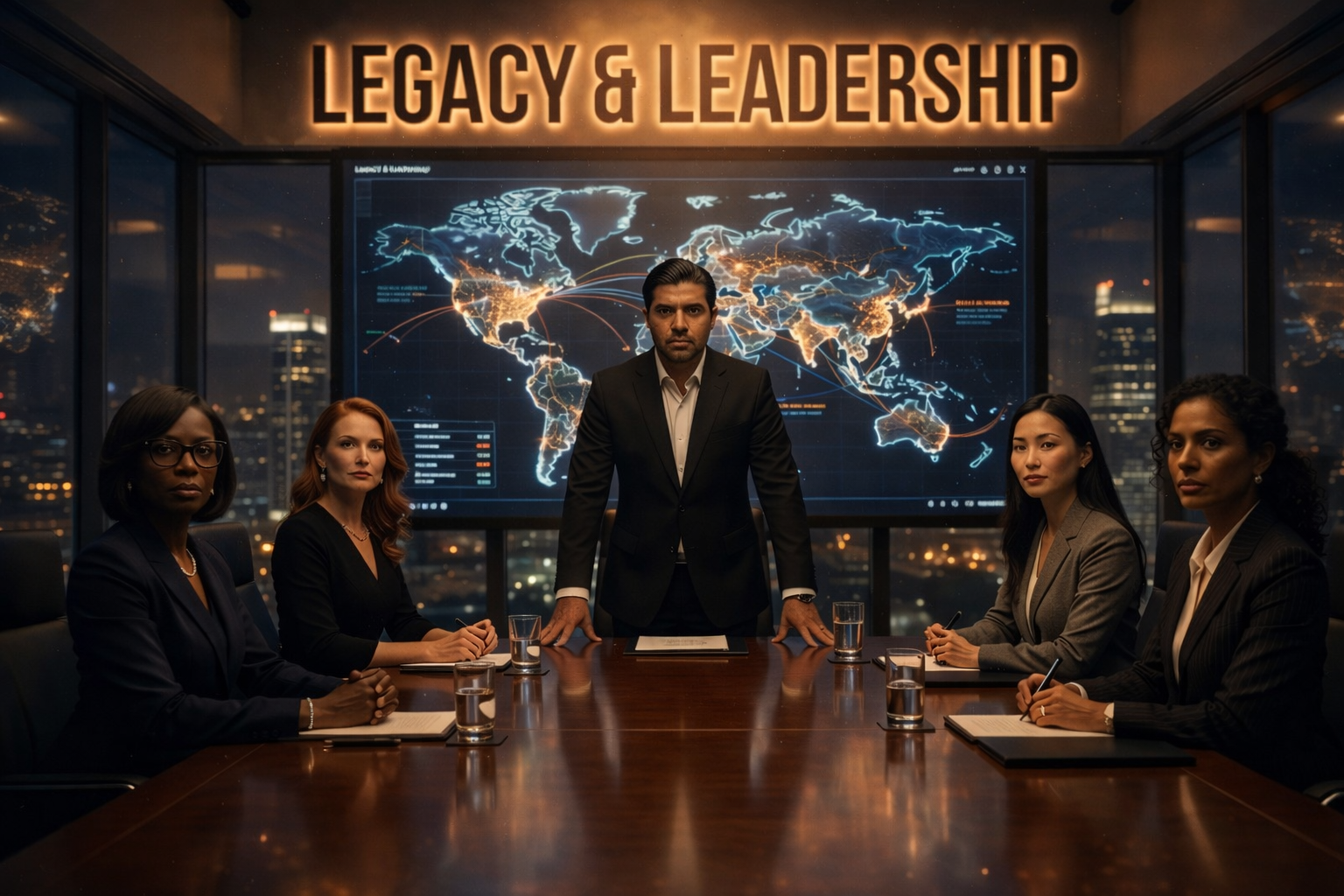 Entrepreneur leading a team in a high level strategy meeting representing leadership, influence, and long term legacy building by Wersin Aziz