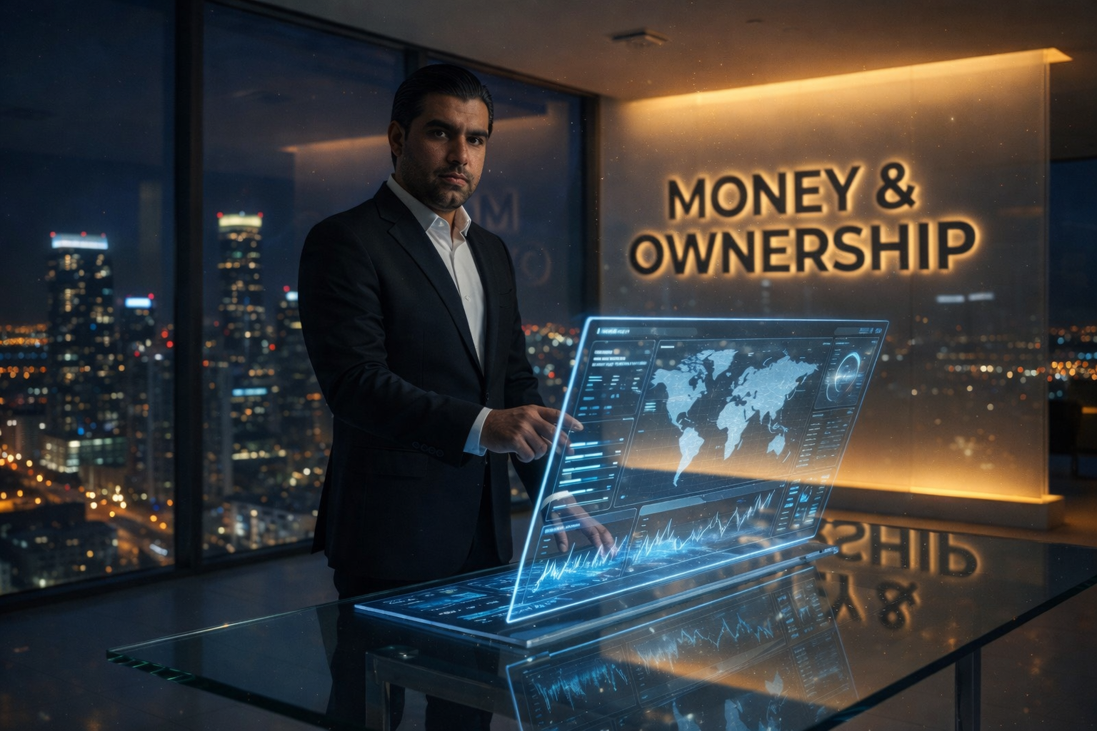 Entrepreneur analyzing digital wealth systems and data to build ownership, leverage, and financial control by Wersin Aziz