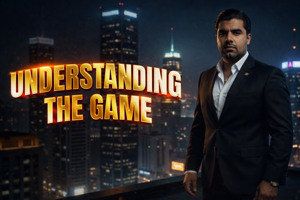 Entrepreneur analyzing hidden business systems and power structures in a high rise city environment