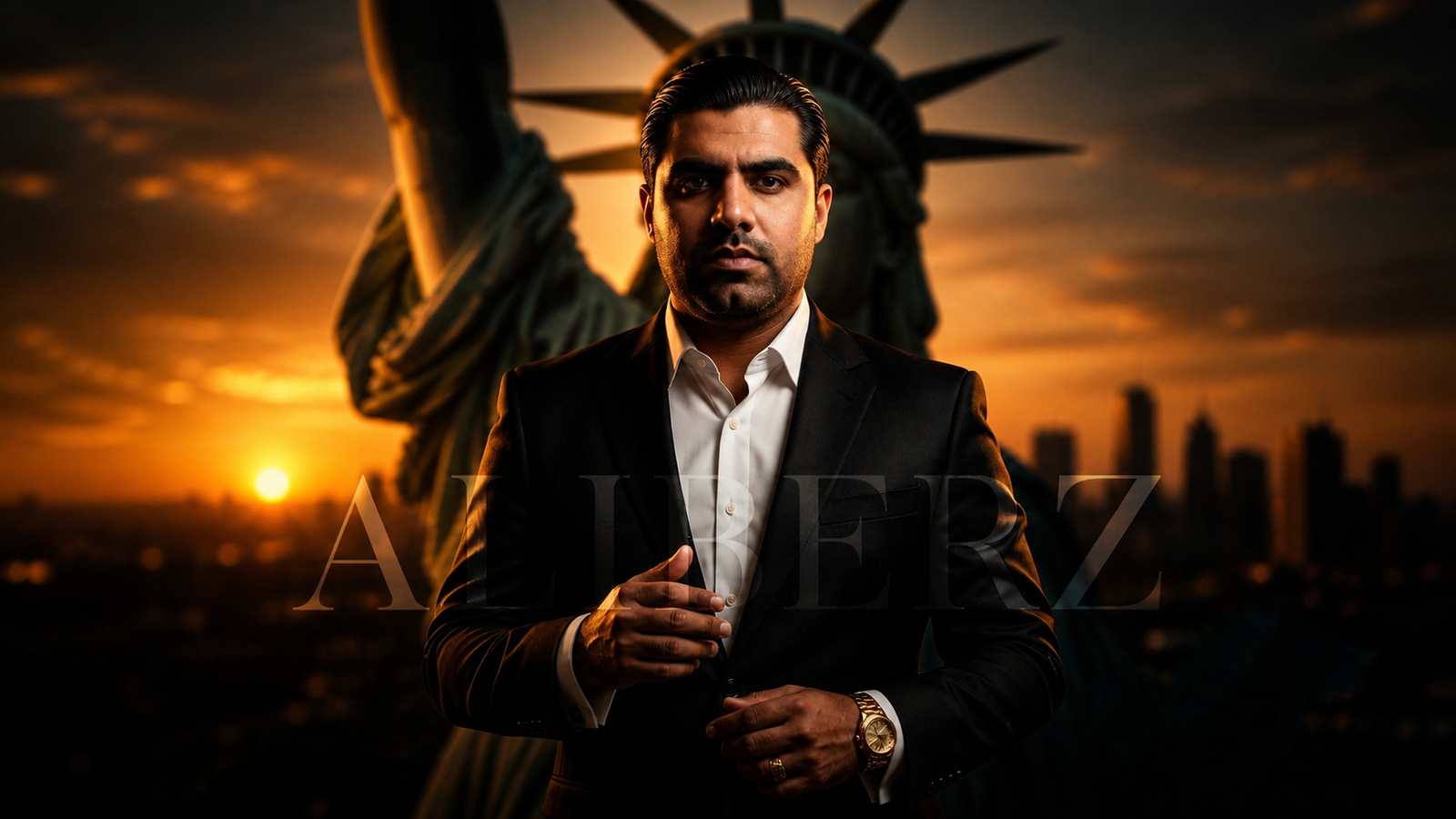 Cinematic liberty visual of Wersin Aziz with statue of liberty background representing freedom, awareness, and mental awakening beyond systems