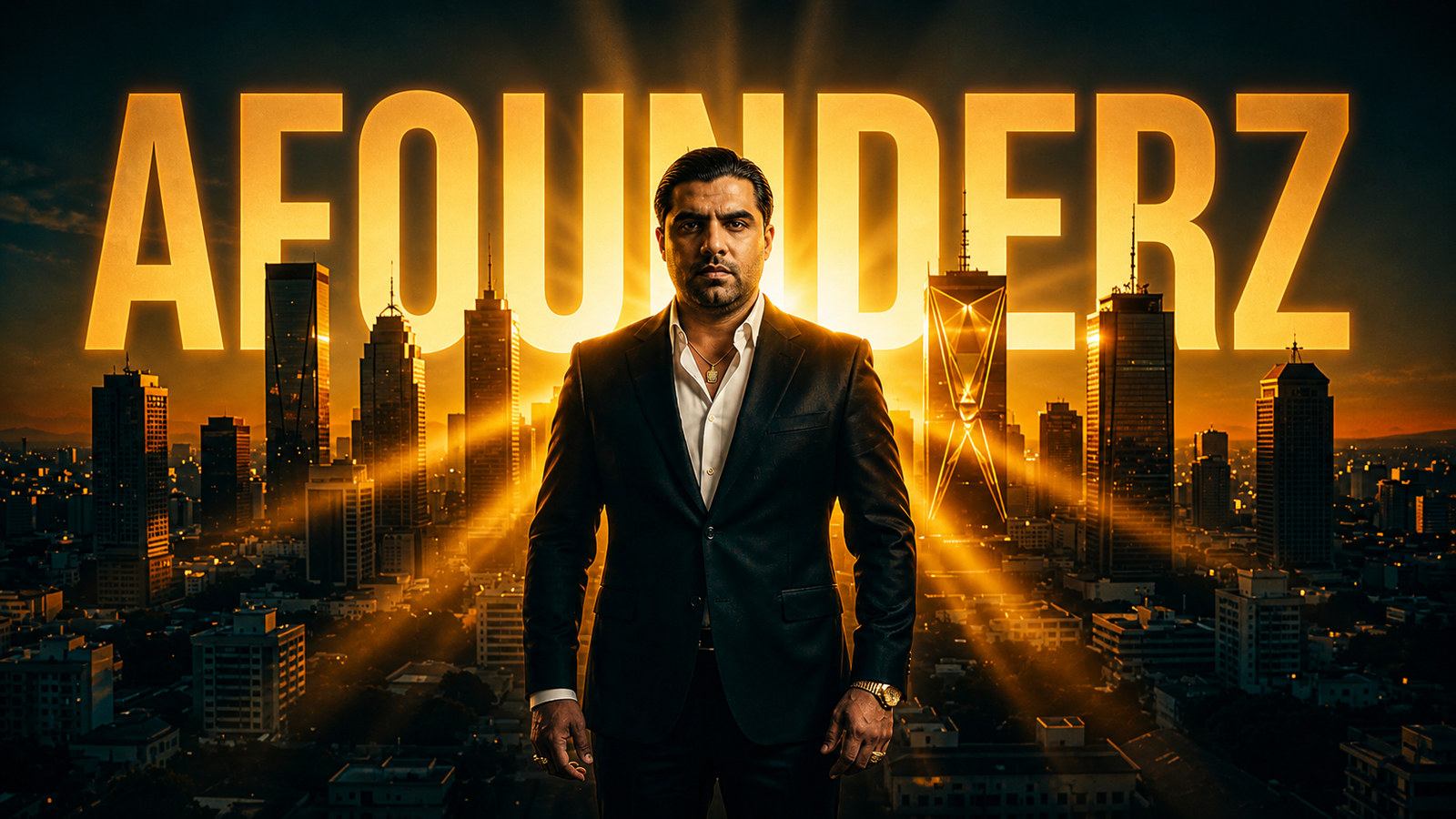 Cinematic founder visual of Wersin Aziz standing in front of a city skyline representing system building, execution, and entrepreneurship without gurus