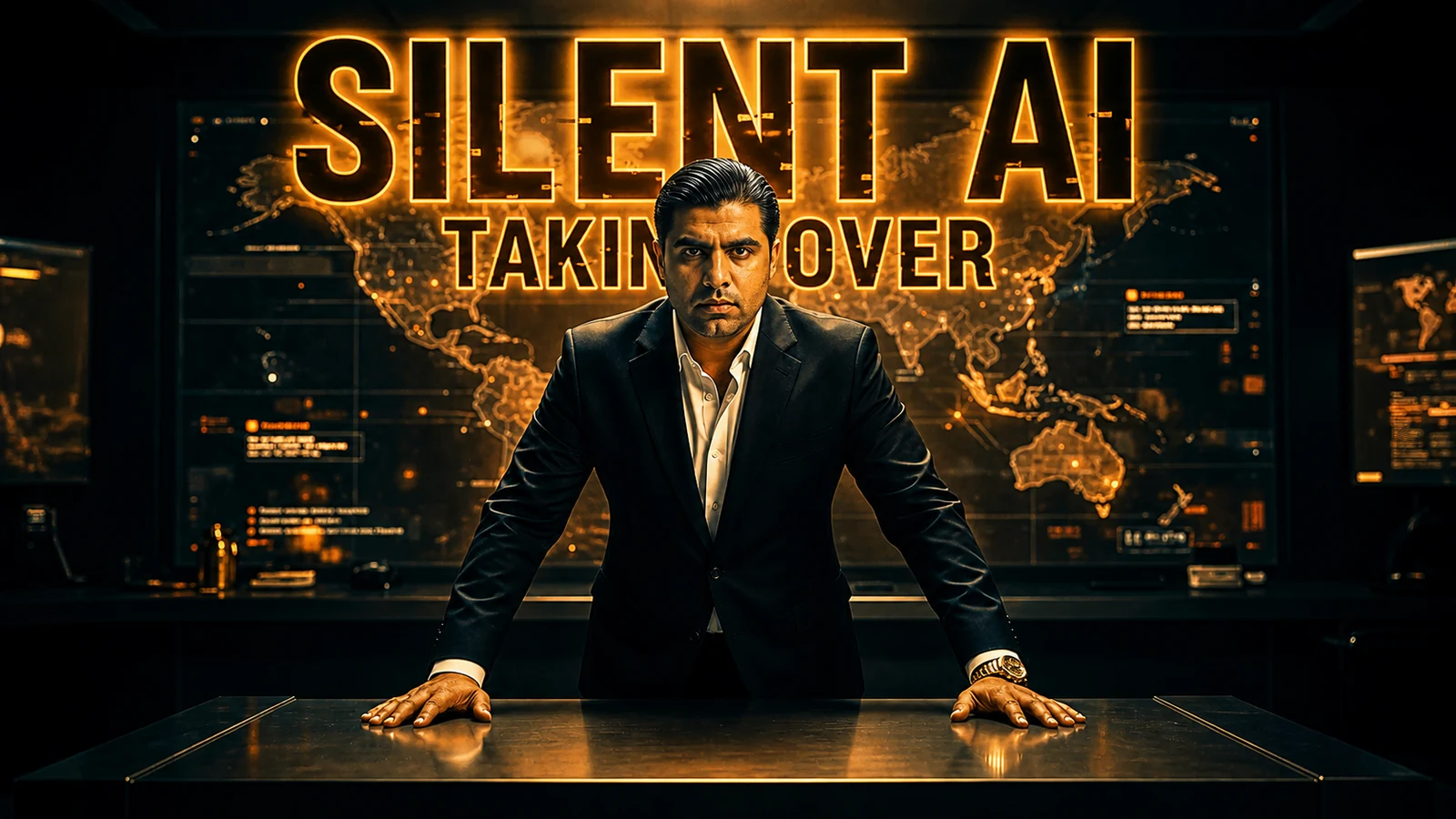 Cinematic AI war concept showing silent artificial intelligence control and global power shift by Wersin Aziz